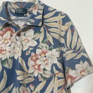 Vintage Polo Ralph Lauren Polo Shirt Floral Hawaiian Pique Cotton Men Sz Large
